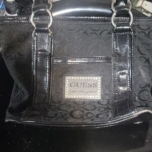 GUESS Black Tote Bag with Silver Accents
